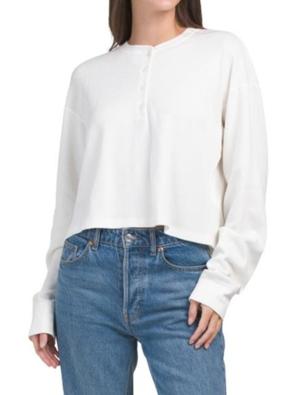 RE/DONE Made In Usa Waffle Knit Boxy Henley Neck Top